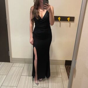 Dress the Population Black Sheath One Shoulder Slit Dress